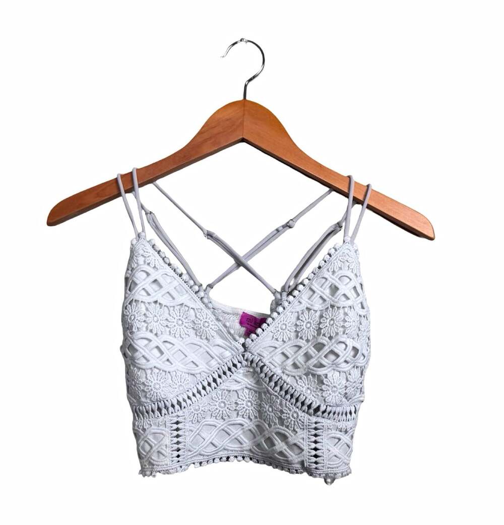 Mi Ami for Francesca's White Floral Lace Bralette Bra Wireless Adjustable XS